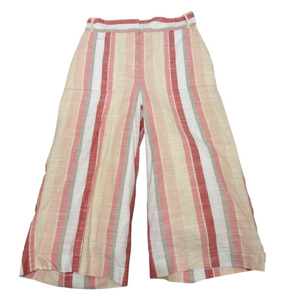 Daniel Cremieux Pants - Cremieux Striped Wide Leg Crop Pants Womens 12‎ Pink Yellow Cotton Culottes